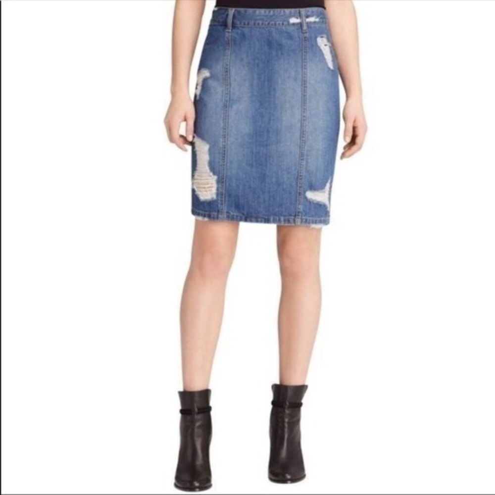 DL1961 denim distressed midi jean skirt